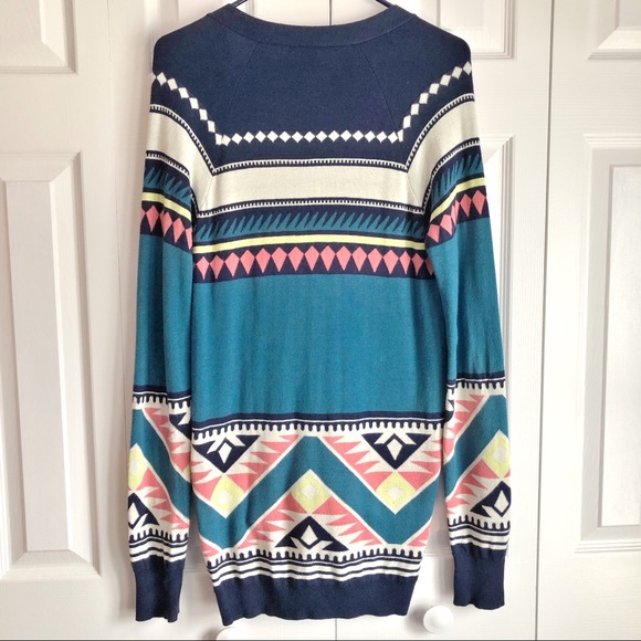 Nollie Boho Blue Aztec Print Long Grandpa Cardigan Small - Picture 12 of 14